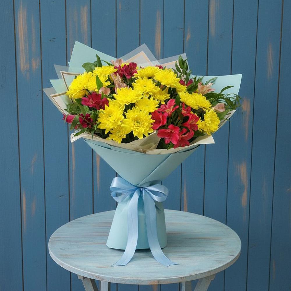 Букет цветов из: Альстромерии и Хризантемы в Бесленеевской