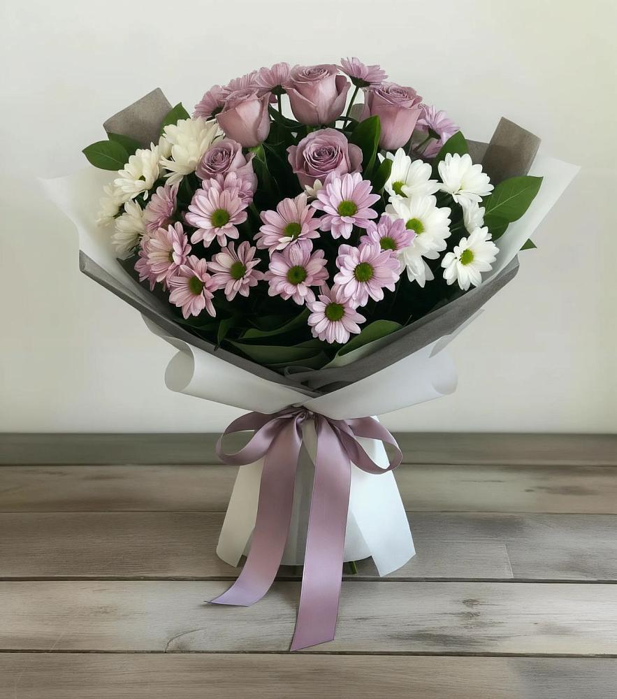 Букет цветов из: Хризантемы и Розы в Бесленеевской