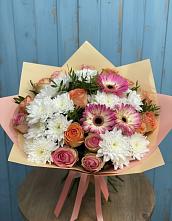 Букет цветов из:  Розы, Герберы и Хризантемы в Бесленеевской