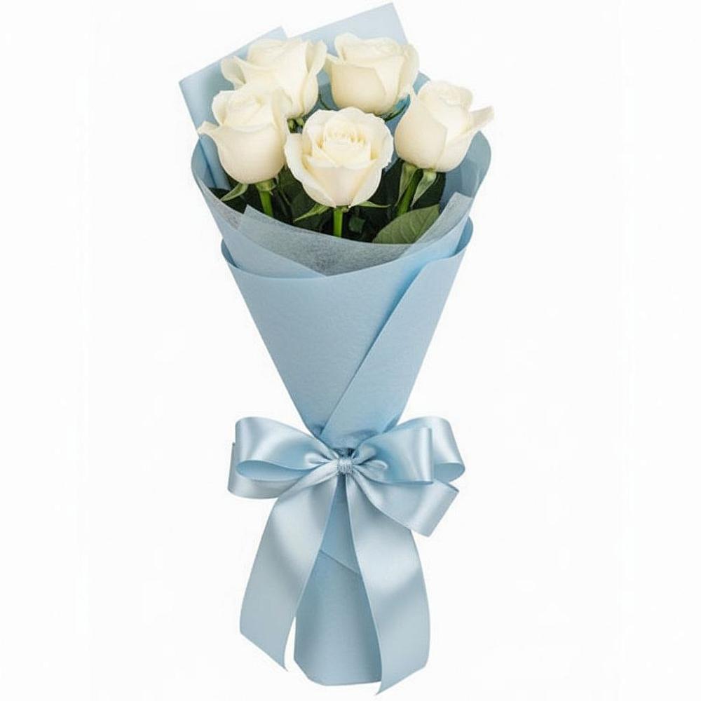 Букет 5 Белых роз Проуд в Бесленеевской