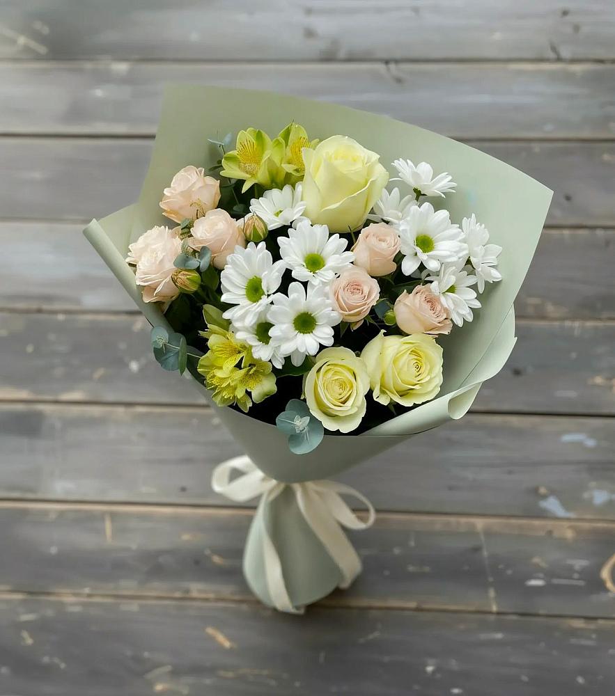 Букет цветов из: Альстромерии, Розы и Хризантемы в Бесленеевской