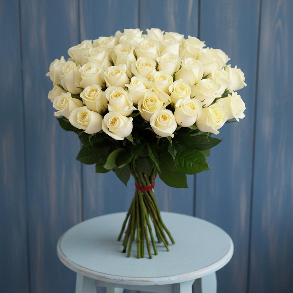 Букет 51 Белая роза Эдлесс Лав в Бесленеевской
