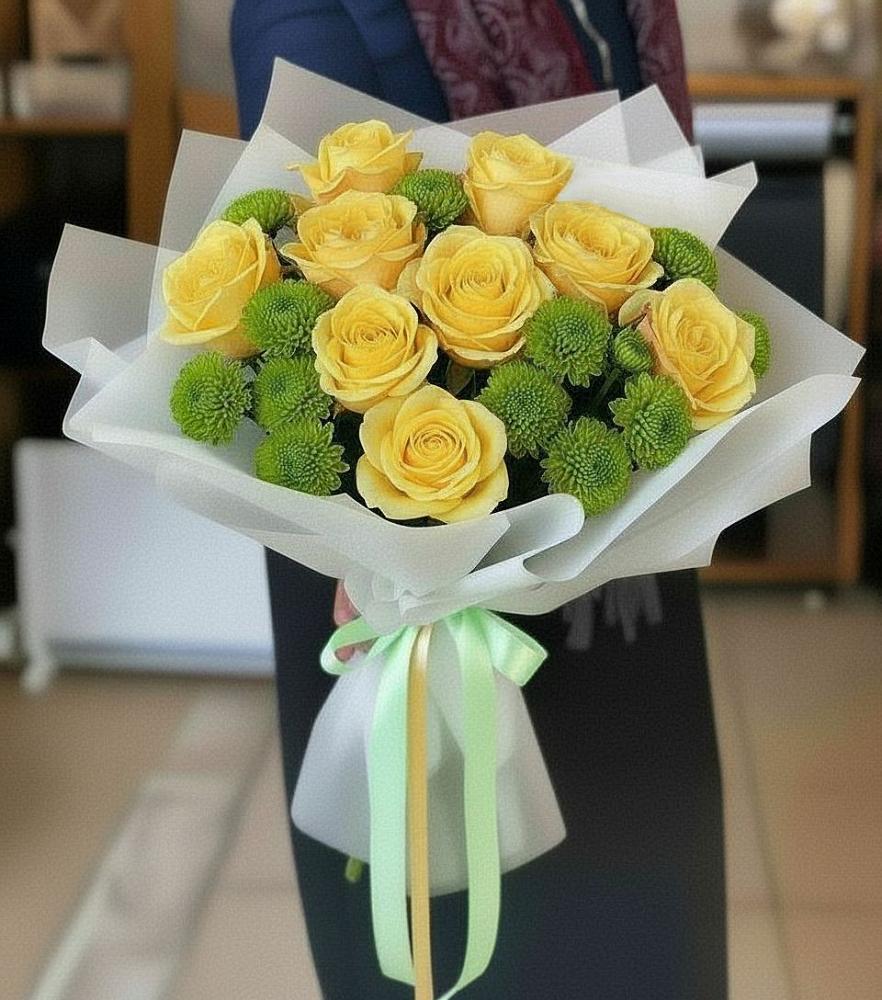 Букет цветов из: Хризантемы и Розы в Бесленеевской