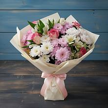 Букет цветов из:  Хризантемы, Альстромерии и Розы в Бесленеевской