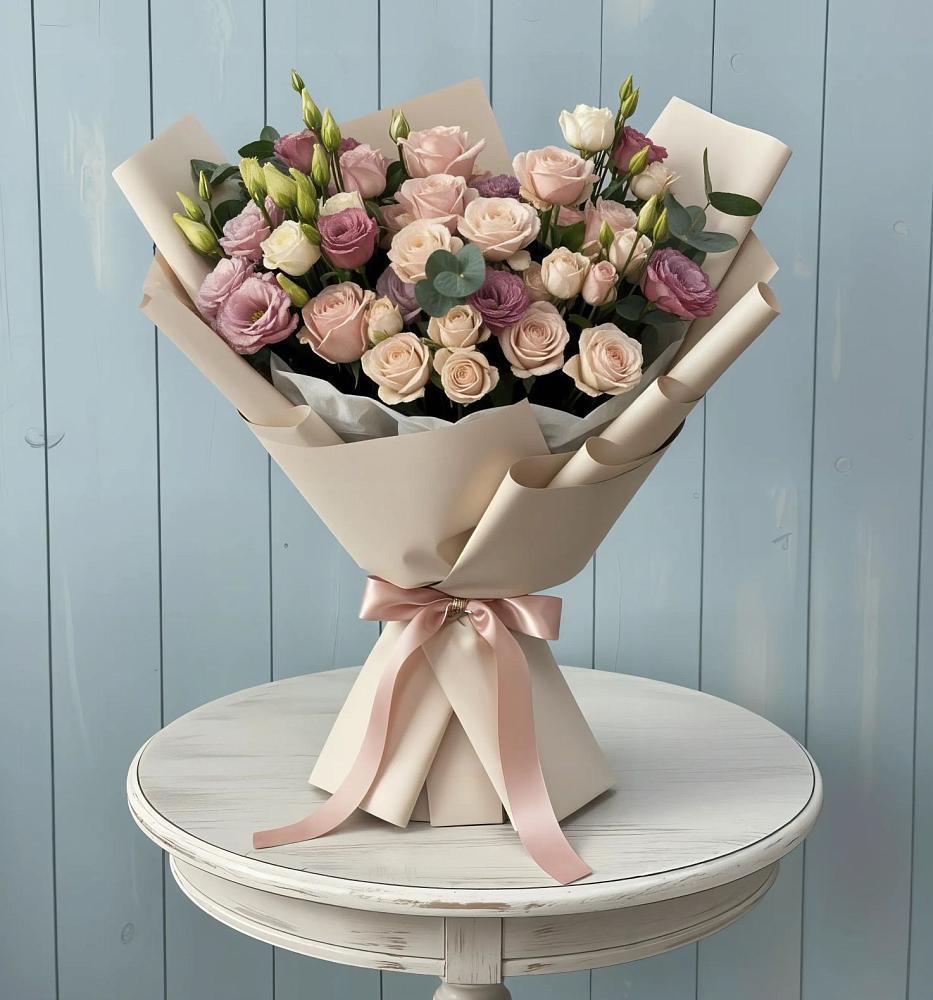 Букет цветов из: Розы и Лизиантусы в Бесленеевской